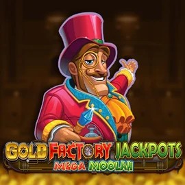 Gold Factory Jackpots Mega Moolah online game logo by Aurum Signature Studios on wolf-be.com